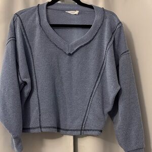 Lush Women's V-Neck Sweater in Dusty Blue